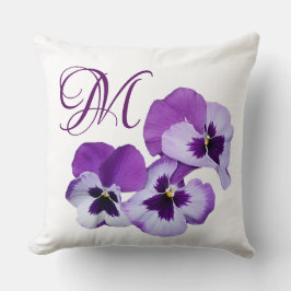 カスタマイズ可能なMモノグラム紫かわいらしのパンジー植物 クッション