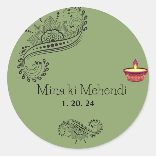 カスタマイズ可能なMehendiスタンプ ラウンドシール (正面)