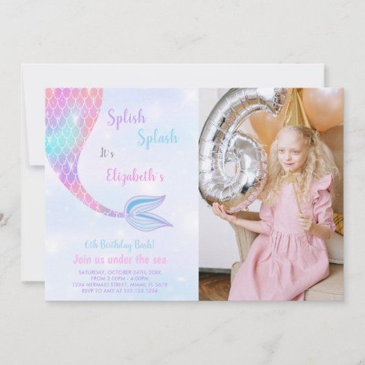 カスタマイズ可能なMermaidパーティの招待状 子供へ 招待状 (正面)