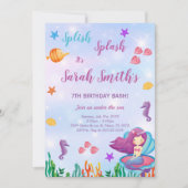 カスタマイズ可能なMermaid誕生日 招待状 (正面)