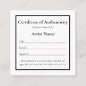 カスタマイズ可能なMini Certificate of Authenticity Art スクエア名刺 (正面)