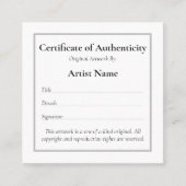 カスタマイズ可能なMini Certificate of Authenticity Art スクエア名刺 (正面)