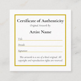 カスタマイズ可能なMini Certificate of Authenticity Art スクエア名刺