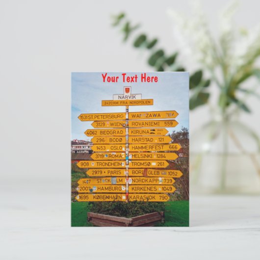 カスタマイズ可能なNarvik、ノルウェーの看板 ポストカード (スタンド正面)