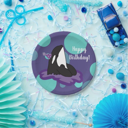カスタマイズ可能なOrca Killerホエール誕生日 ペーパープレート (パーティー)