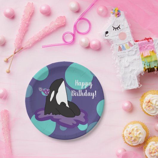 カスタマイズ可能なOrca Killerホエール誕生日 ペーパープレート (パーティー)