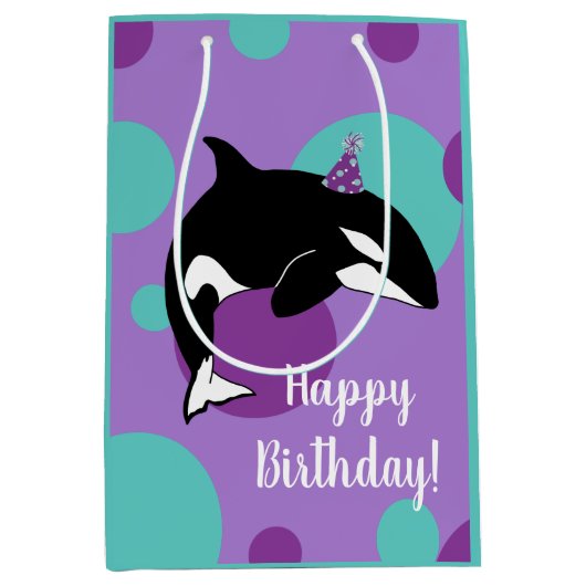 カスタマイズ可能なOrca Killerホエール誕生日  ミディアムペーパーバッグ (正面)