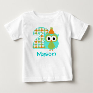 カスタマイズ可能なOwl Boy 2歳の誕生日シャツ2年 ベビーTシャツ