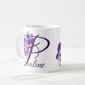カスタマイズ可能なPauline name purple pansyフローラ コーヒーマグカップ (正面左)