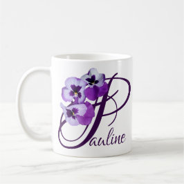 カスタマイズ可能なPauline name purple pansyフローラ コーヒーマグカップ