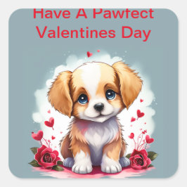カスタマイズ可能なPawfect Valentine's Day Puppy, スクエアシール