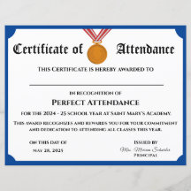 カスタマイズ可能なPerfect Attendance Award証明書