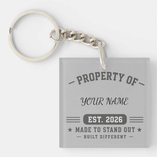 カスタマイズ可能なProperty+Of+ネーム – ヴァーシティスタイル風カスタム キーホルダー (正面)