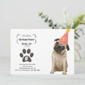 カスタマイズ可能なPug誕生日PAWTY 招待状 (スタンド正面)