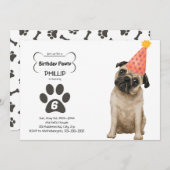 カスタマイズ可能なPug誕生日PAWTY 招待状 (正面/裏面)