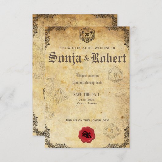 カスタマイズ可能なRoleplayゲーマー結婚ファンタジー 招待状 (正面/裏面)