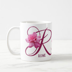 カスタマイズ可能なRosie名ピンクのバラ花boho コーヒーマグカップ