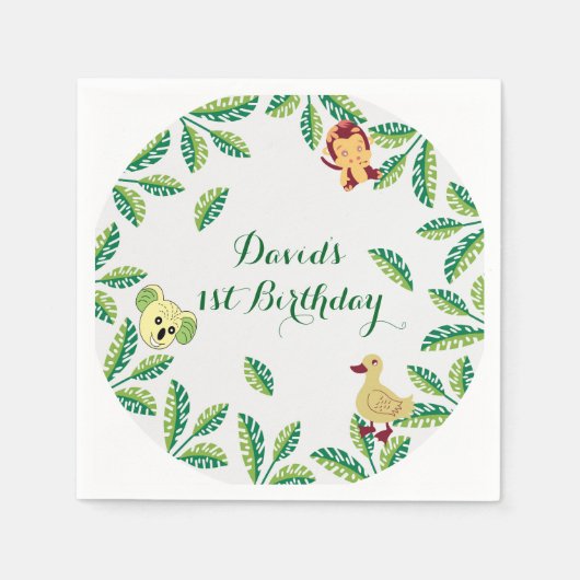 カスタマイズ可能なSafari誕生日パーティー スタンダードカクテルナプキン (正面)