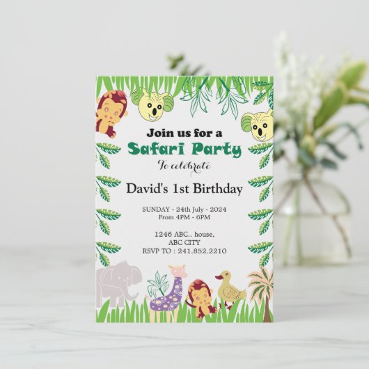 カスタマイズ可能なSafari誕生日パーティー 招待状 (スタンド正面)
