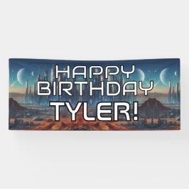 カスタマイズ可能なSci-Fiをテーマにしたハッピーバースデー（nam付き） 横断幕