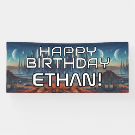 カスタマイズ可能なSci-Fiをテーマにしたハッピーバースデー（nam付き） 横断幕