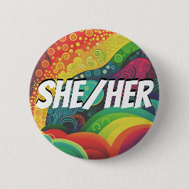 カスタマイズ可能なShe/Her、He/Him、Rainbow代名詞 缶バッジ