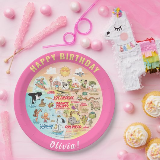 カスタマイズ可能なSoCalサンセット誕生日プレート ペーパープレート (パーティー)