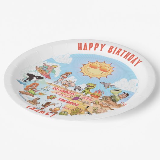 カスタマイズ可能なSoCal誕生日プレート ペーパープレート (アングル)
