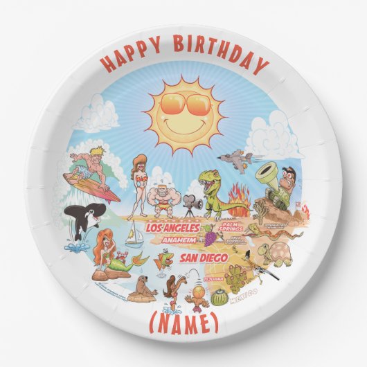 カスタマイズ可能なSoCal誕生日プレート ペーパープレート (正面)
