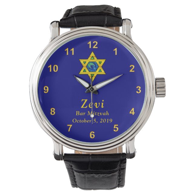 カスタマイズ可能なStar of David Watch forバー（ユダヤ教の）バル・ミツバー 腕時計 (正面)