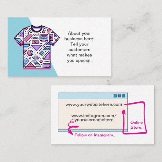 カスタマイズ可能なTシャツ販売業者ショップ名刺 名刺 (正面/裏面)