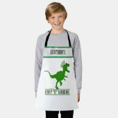 カスタマイズ可能なTレックスジュニアシェフパーソナライズされたキッズ エプロン (着用した状態)