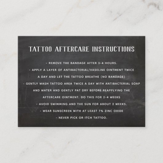 カスタマイズ可能なTattooアフターケア手順ブラック 名刺 (正面)
