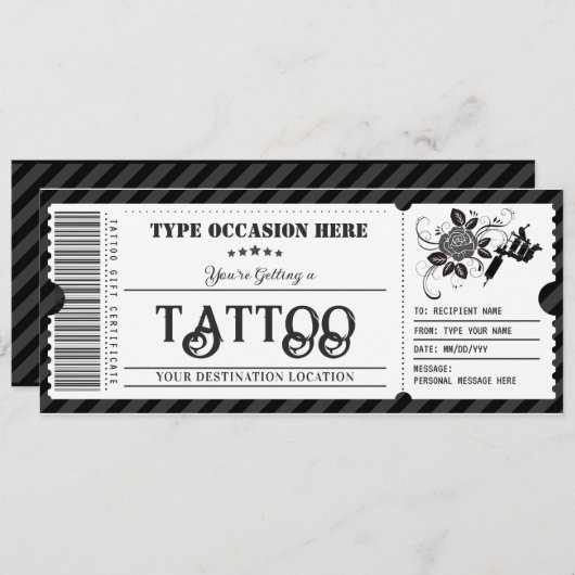 カスタマイズ可能なTattooギフト証明書利用券 招待状 (正面/裏面)