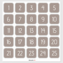 カスタマイズ可能なTaupe Grayの四角い数字ステッカー