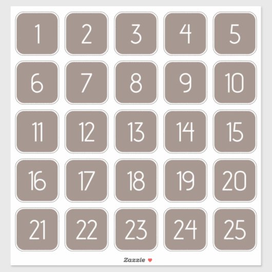カスタマイズ可能なTaupe Grayの四角い数字ステッカー シール (シート)