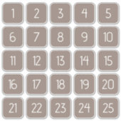 カスタマイズ可能なTaupe Grayの四角い数字ステッカー シール (正面)