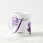 カスタマイズ可能なTherese name purple flowersフローラ コーヒーマグカップ (正面左)