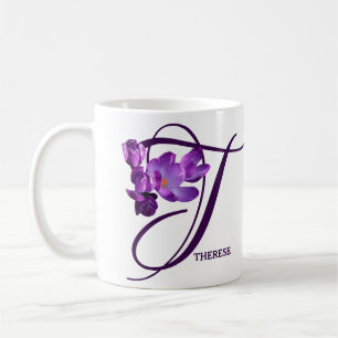 カスタマイズ可能なTherese name purple flowersフローラ コーヒーマグカップ