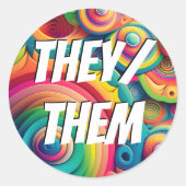 カスタマイズ可能なThey/Them、She/Her、Rainbow Nouns ラウンドシール (正面)