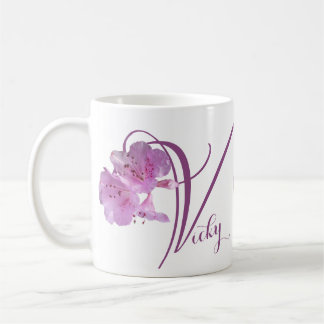 カスタマイズ可能なVicky名かわいらしピンクの花フローラ コーヒーマグカップ