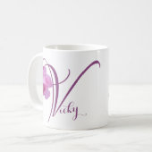 カスタマイズ可能なVicky名かわいらしピンクローズフローラ コーヒーマグカップ (正面左)