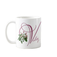 カスタマイズ可能なVicky名モノグラムかわいいピンクのフローラ