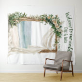 カスタマイズ可能エレガントなビーチ結婚式背景 タペストリー (インサイチュ(横))