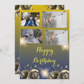 カスタマイズ可能シンプルなゴールデンハッピーバースデーカード 招待状 (正面/裏面)