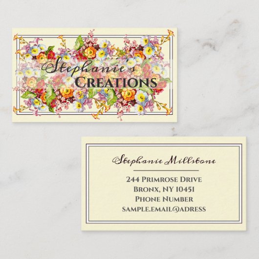 カスタマイズ可能フローラレトロ春の花Primrose 名刺 (正面/裏面)