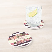カスタマイズ可能モダンなヴィンテージストライプの結婚フローラ コースター (側面)