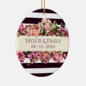 カスタマイズ可能モダンなヴィンテージストライプの結婚フローラ セラミックオーナメント (右)