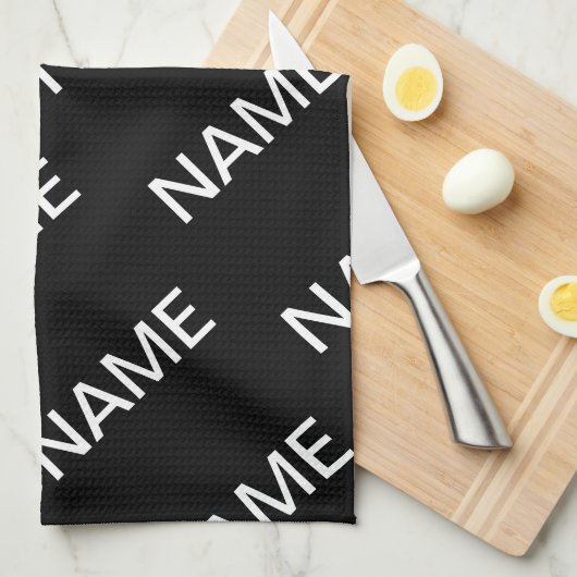 カスタマイズ可能文字 |はっきりした黒モダンと白 キッチンタオル (四つ折り)