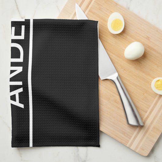 カスタマイズ可能文字 |はっきりした黒モダンと白 キッチンタオル (四つ折り)